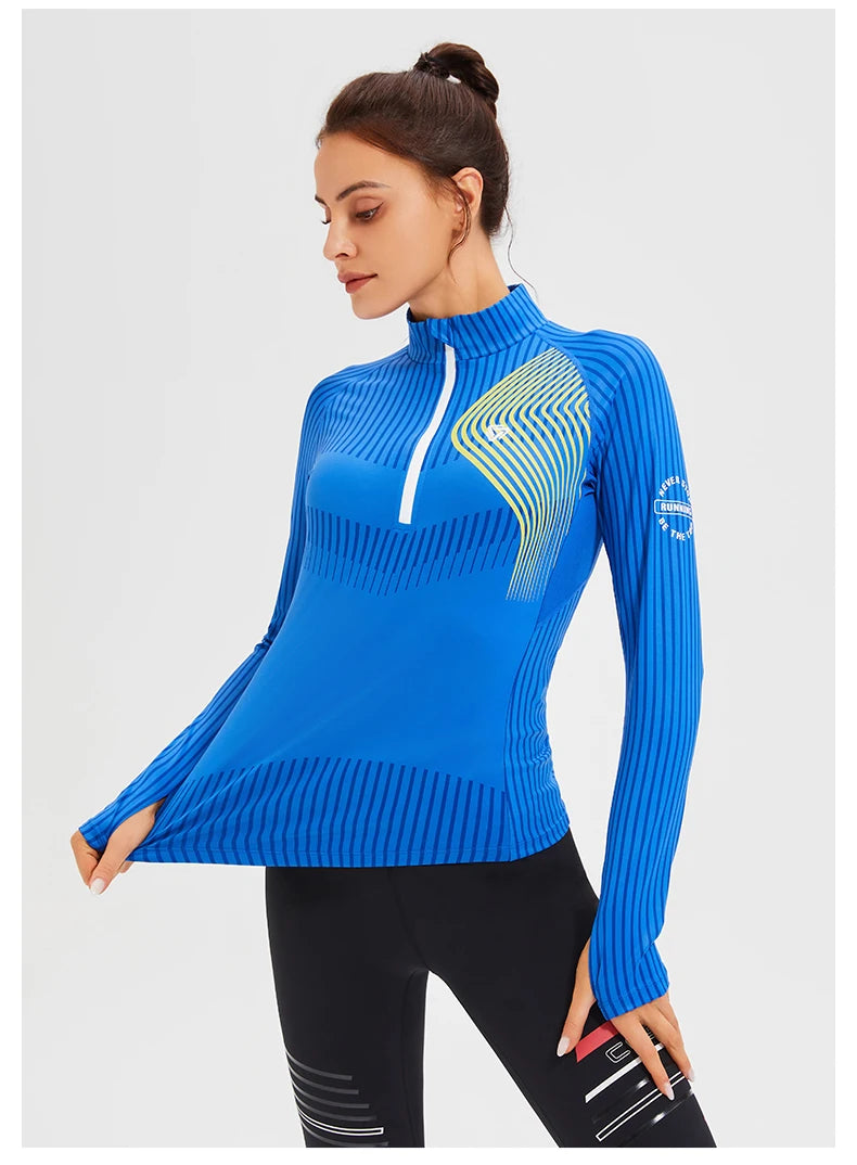 New Fitness Sports Long Sleeve Women's Top Gym Tight Yoga Shirt Quarter Zip Slim Fit Running T Shirt Quick Dry Workout Shirts