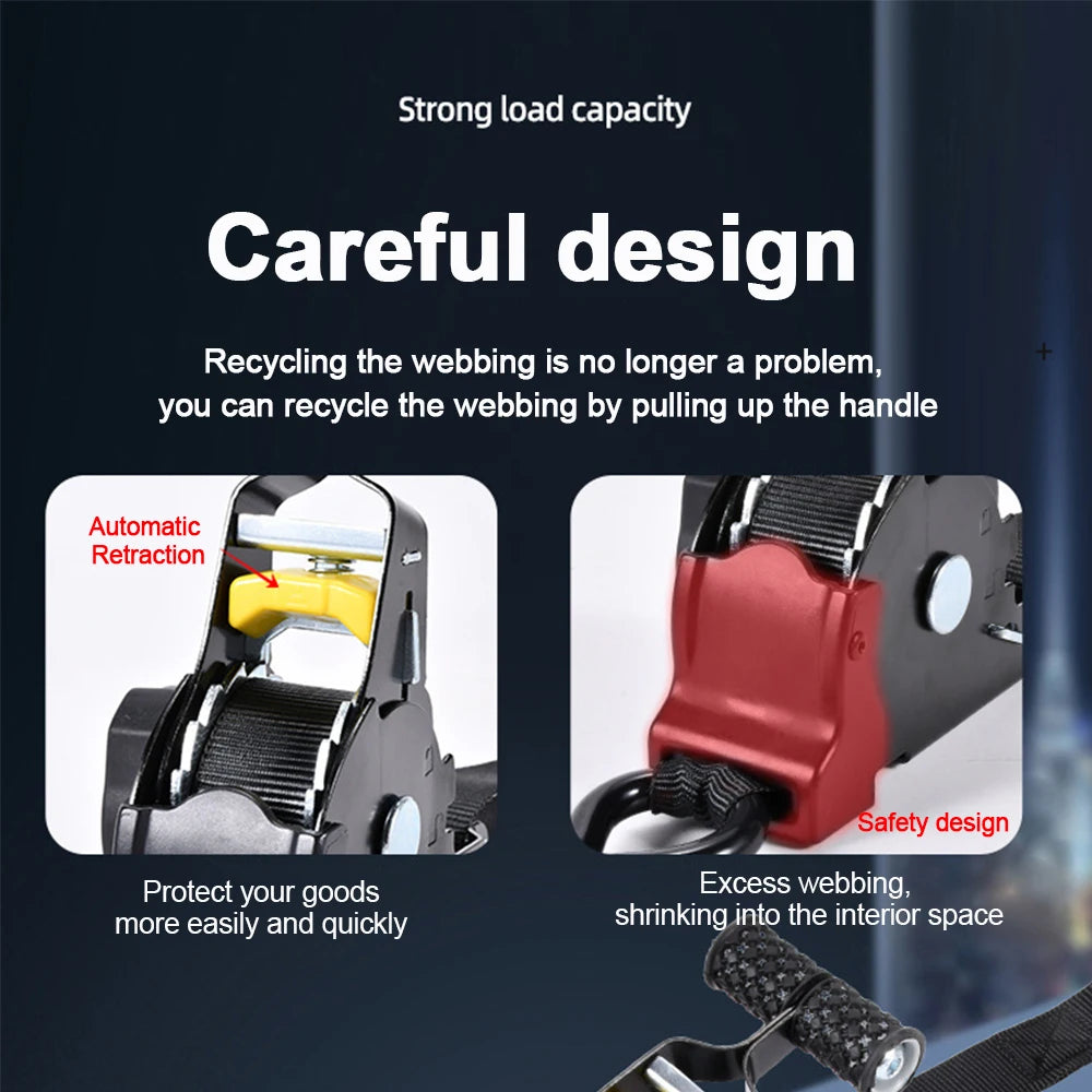 Automatic Ratchet Strap Retractable Tensioner Strap Luggage Cargo Tie-Down Rope Motorcycle Strap Fastening Polyester Strap