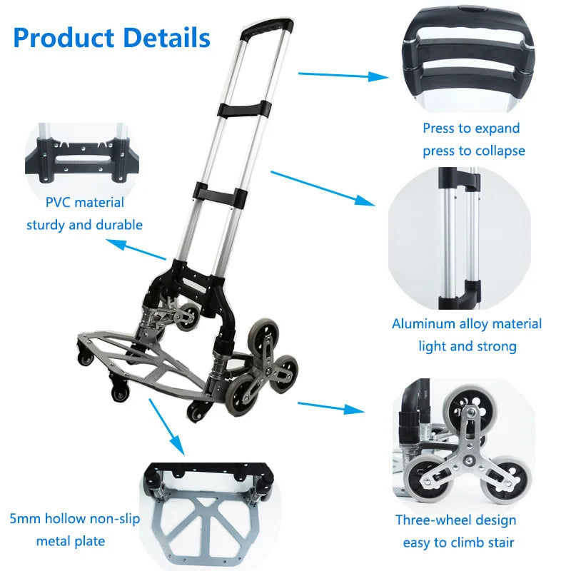 Foldable Trolley Climbing Stairs Cart Upstairs Cargo Transport folded Trolley with Wheels Trailer Truck Moving Tools