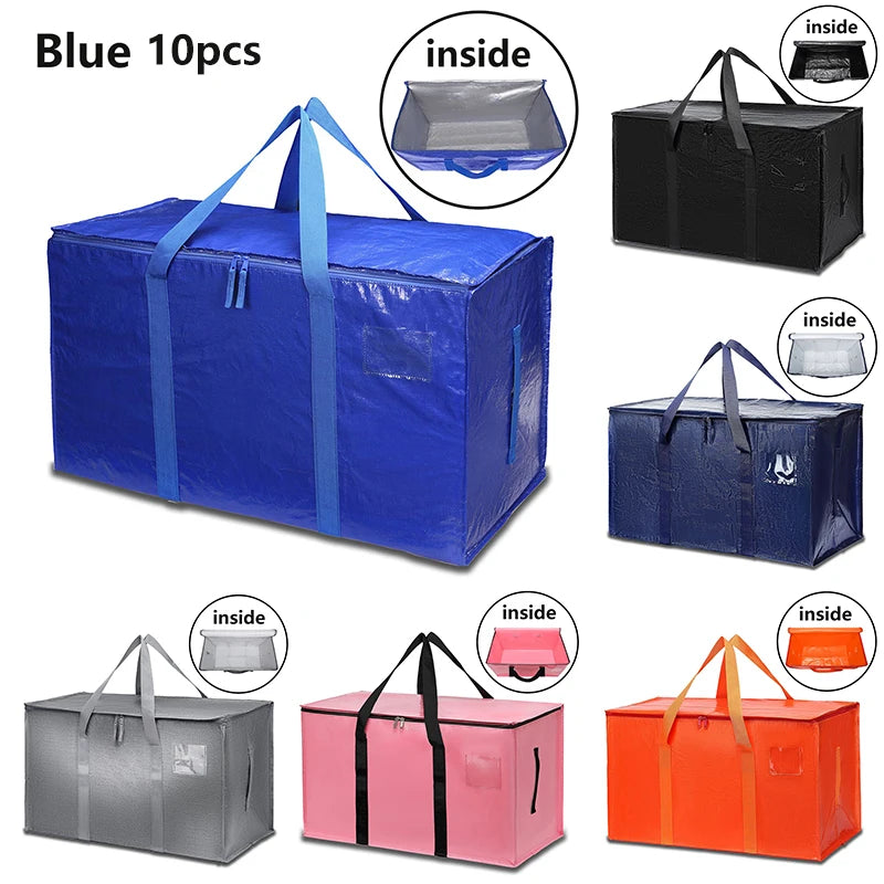4/8/10 Pack Extra Large Moving Bags with Zippers Carrying Handles Heavy Duty Storage Tote Moving Boxes for Space Saving