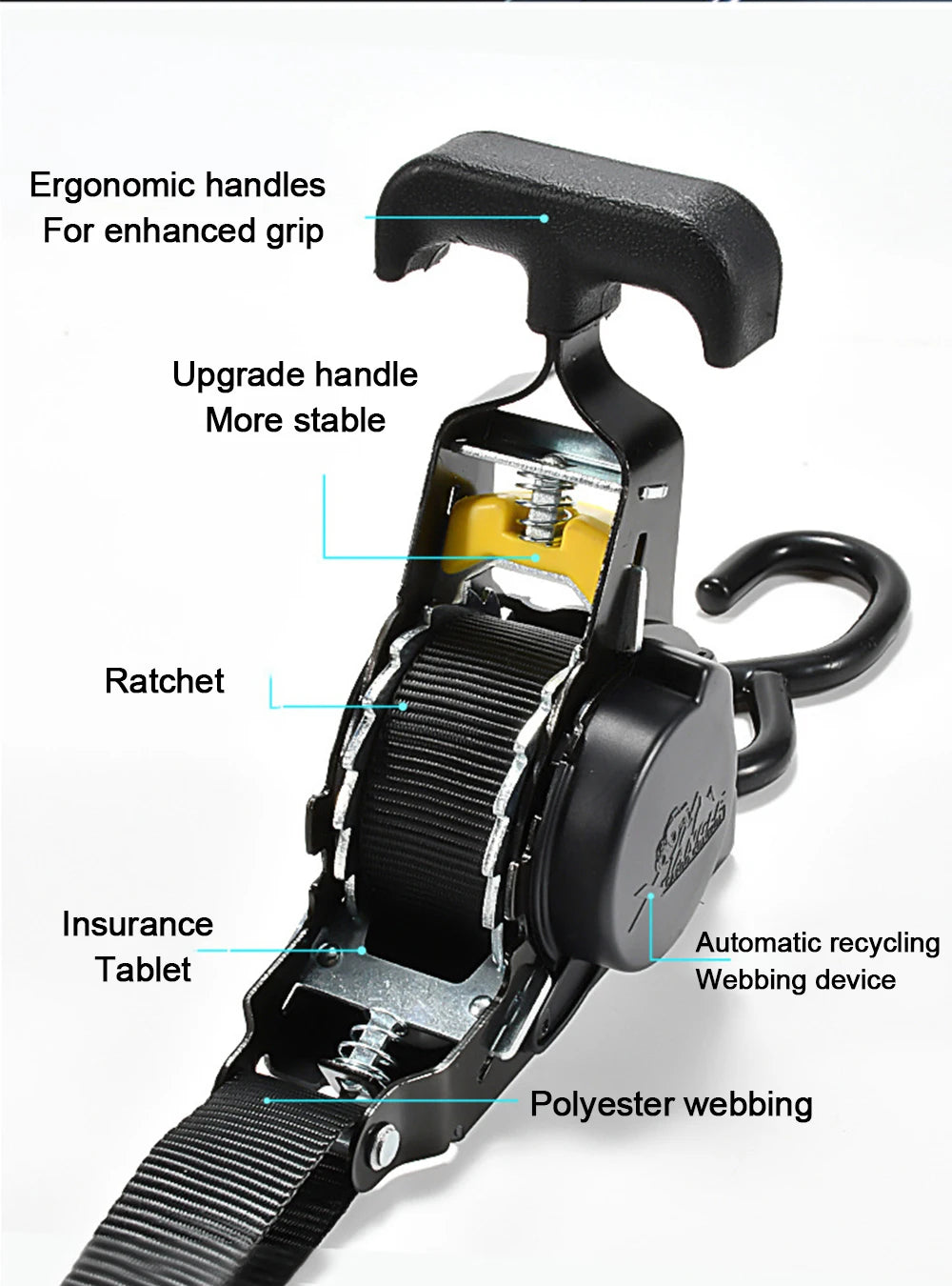 Automatic Ratchet Strap Retractable Tensioner Strap Luggage Cargo Tie-Down Rope Motorcycle Strap Fastening Polyester Strap