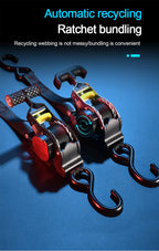 Automatic Ratchet Strap Retractable Tensioner Strap Luggage Cargo Tie-Down Rope Motorcycle Strap Fastening Polyester Strap