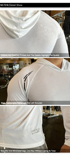 Gym Men T Shirt Casual Long Sleeve Slim Tops Tees Elastic T-shirt Sports Fitness Thin Comfort Breathable Quick Dry Hooded