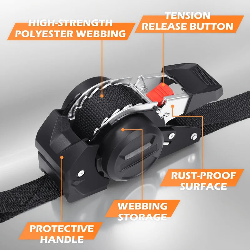 ‌ 2/4pcs Auto Retractable Ratchet Straps 10ft 1500lb Strength - Heavy Duty Cargo Tie Down for Truck Trailer Motorcycle Moving