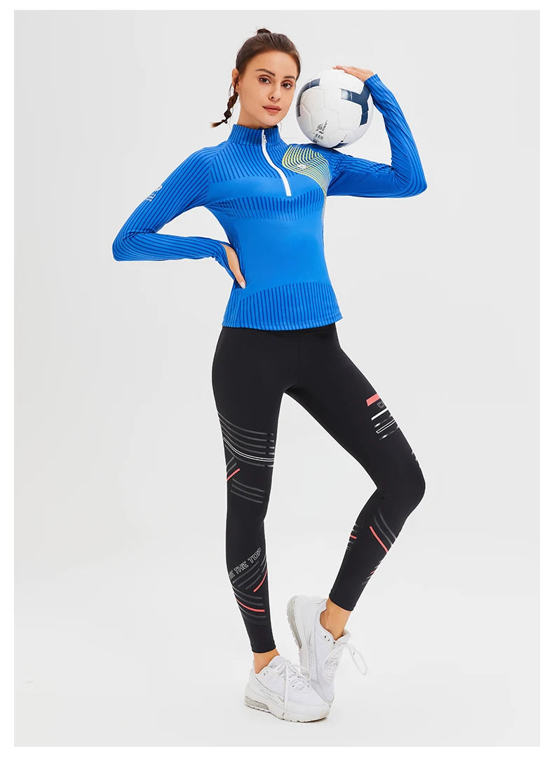 New Fitness Sports Long Sleeve Women's Top Gym Tight Yoga Shirt Quarter Zip Slim Fit Running T Shirt Quick Dry Workout Shirts