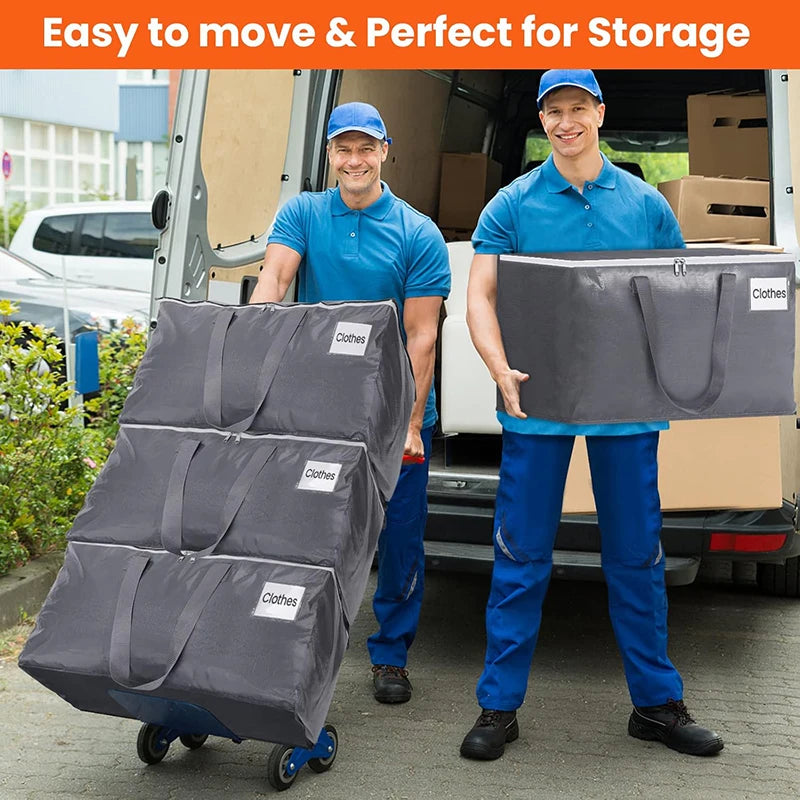 4/8/10 Pack Extra Large Moving Bags with Zippers Carrying Handles Heavy Duty Storage Tote Moving Boxes for Space Saving
