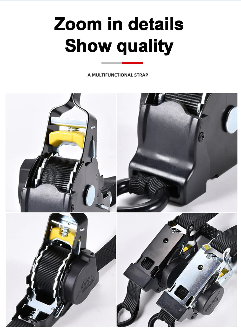 Automatic Ratchet Strap Retractable Tensioner Strap Luggage Cargo Tie-Down Rope Motorcycle Strap Fastening Polyester Strap