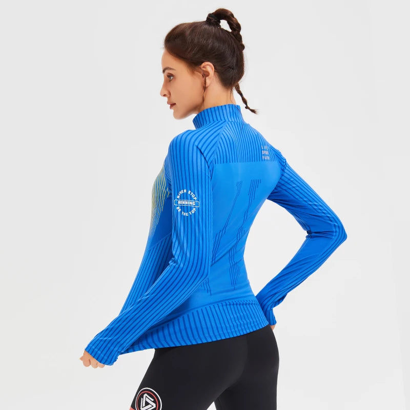 New Fitness Sports Long Sleeve Women's Top Gym Tight Yoga Shirt Quarter Zip Slim Fit Running T Shirt Quick Dry Workout Shirts