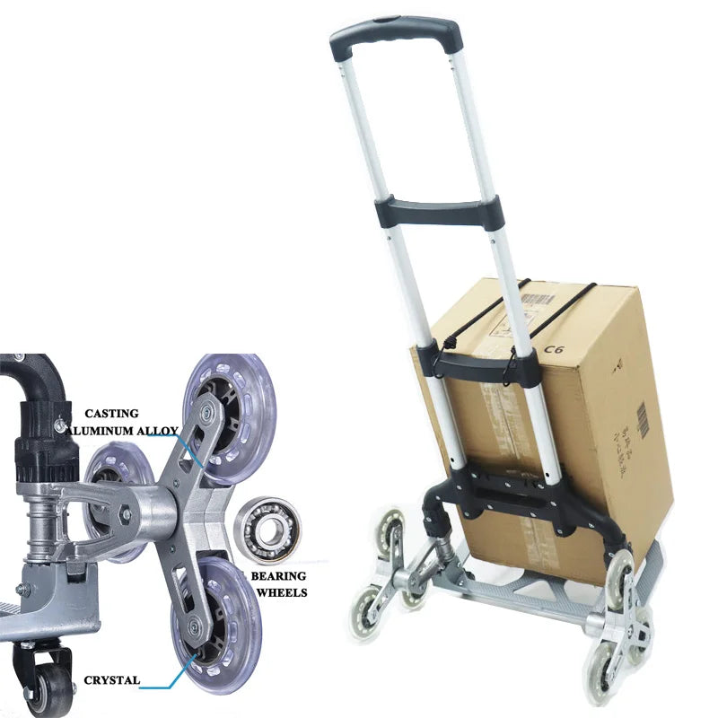 Foldable Trolley Climbing Stairs Cart Upstairs Cargo Transport folded Trolley with Wheels Trailer Truck Moving Tools