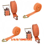 Heavy Duty Ratchet Tie Down Straps 3-10 Meter Long 40mm Wide Double Hook Lashing Belt for Truck Cargo Securing Transport Binding