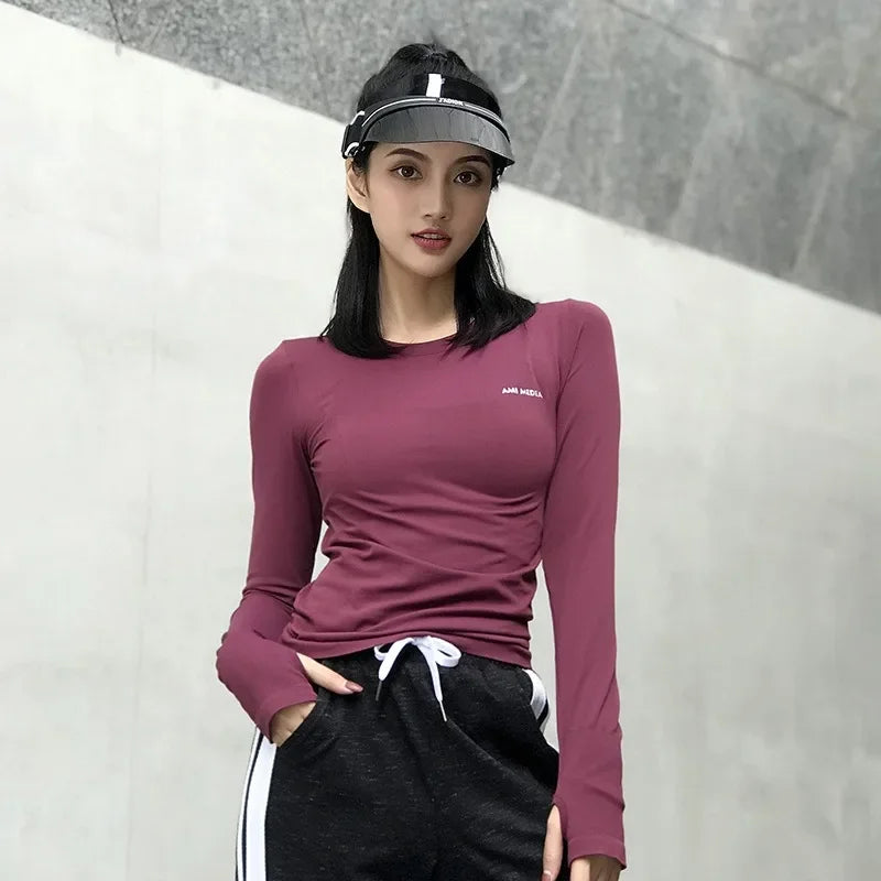 Women's Compression Long Sleeve Workout Top, Seamless Yoga & Running Shirt, Breathable Athletic Gym T-Shirt for Cross-Training