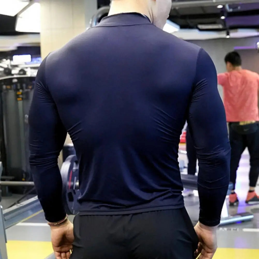 Men Workout Long Sleeve T-shirt Gym Shirt Round Neck Slim Fit T-shirt Sweat Absorption Workout Tees Quick Dry Sports T-shirts