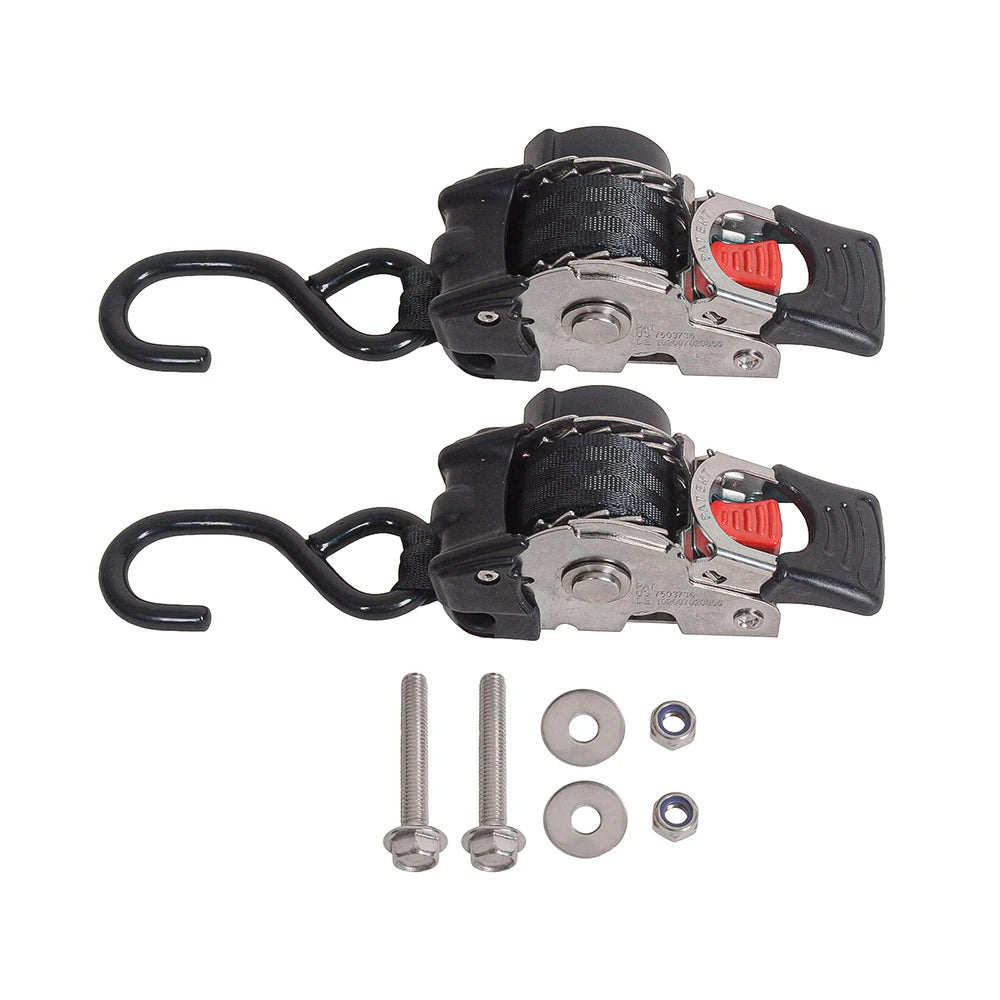 2 Pack Bolt-On Retractable Ratchet Straps Stainless Steel Ratchet Tie Down Straps Heavy Duty Auto Retracting Ratchet Straps