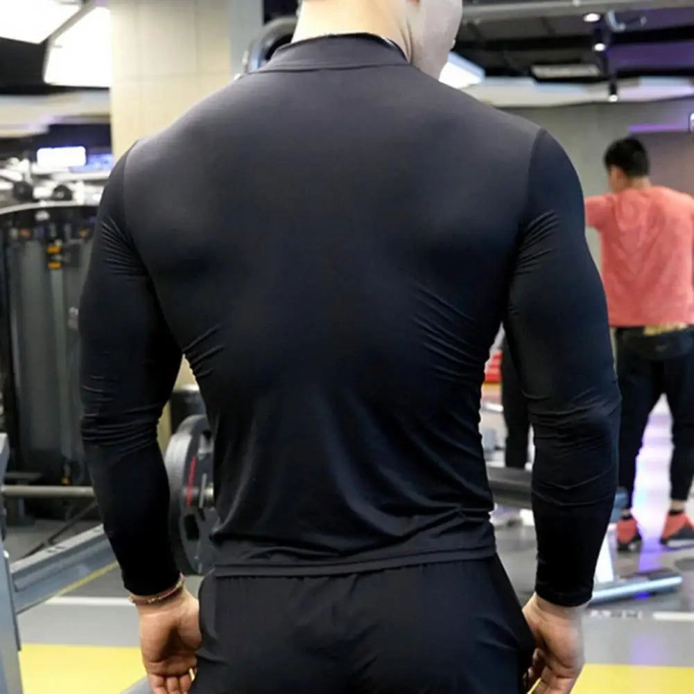 Men Workout Long Sleeve T-shirt Gym Shirt Round Neck Slim Fit T-shirt Sweat Absorption Workout Tees Quick Dry Sports T-shirts