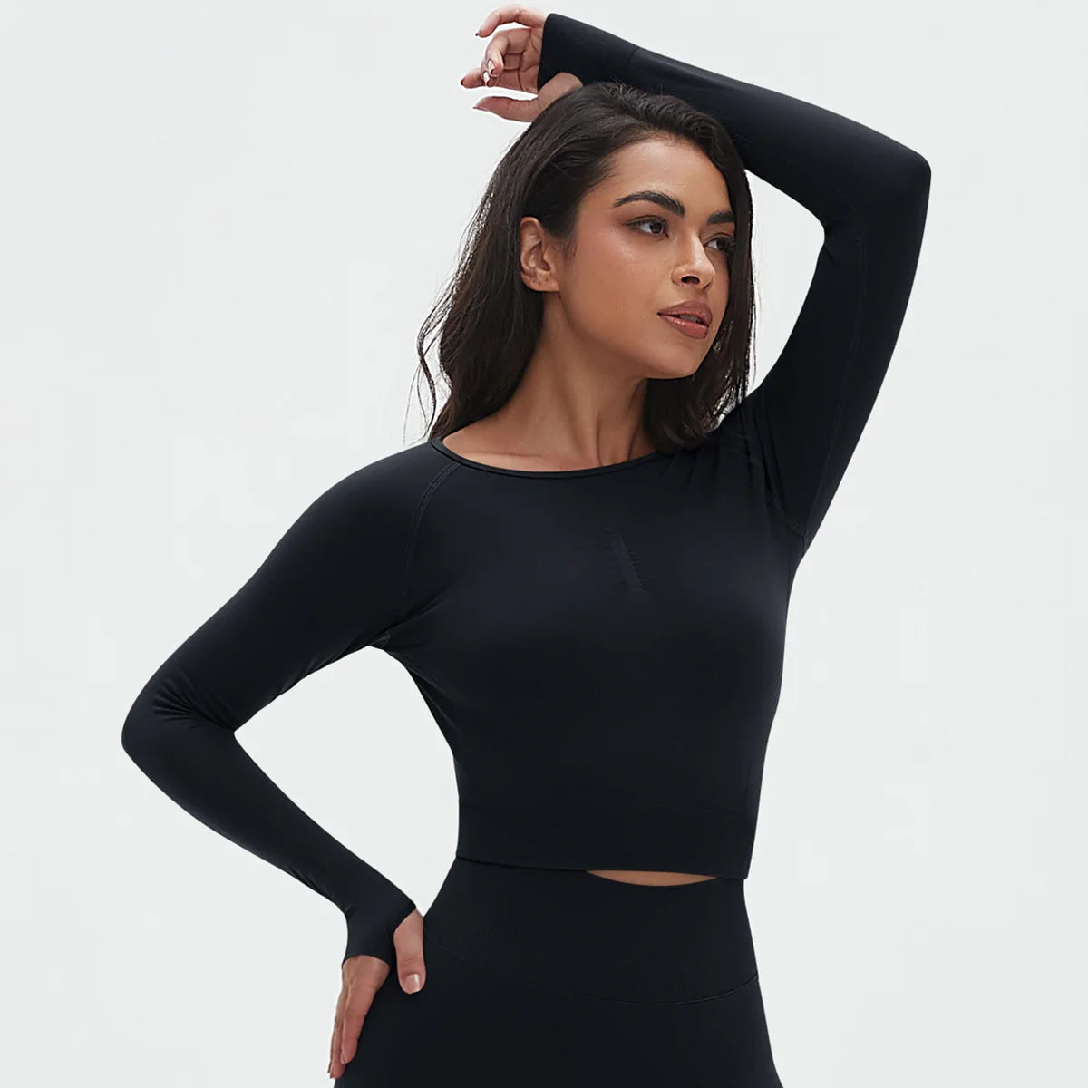 Seamless Long Sleeve Workout Tops for Women Ruched Compression Athletic Top Gym Fitness Yoga Shirt Running Tight Undershirt