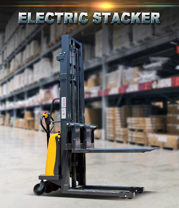 Electric Pallet Stacker 1.5ton Walkie Electric Forklift Full Electric Lift Truck Self Loading Design for Warehouse Aisles