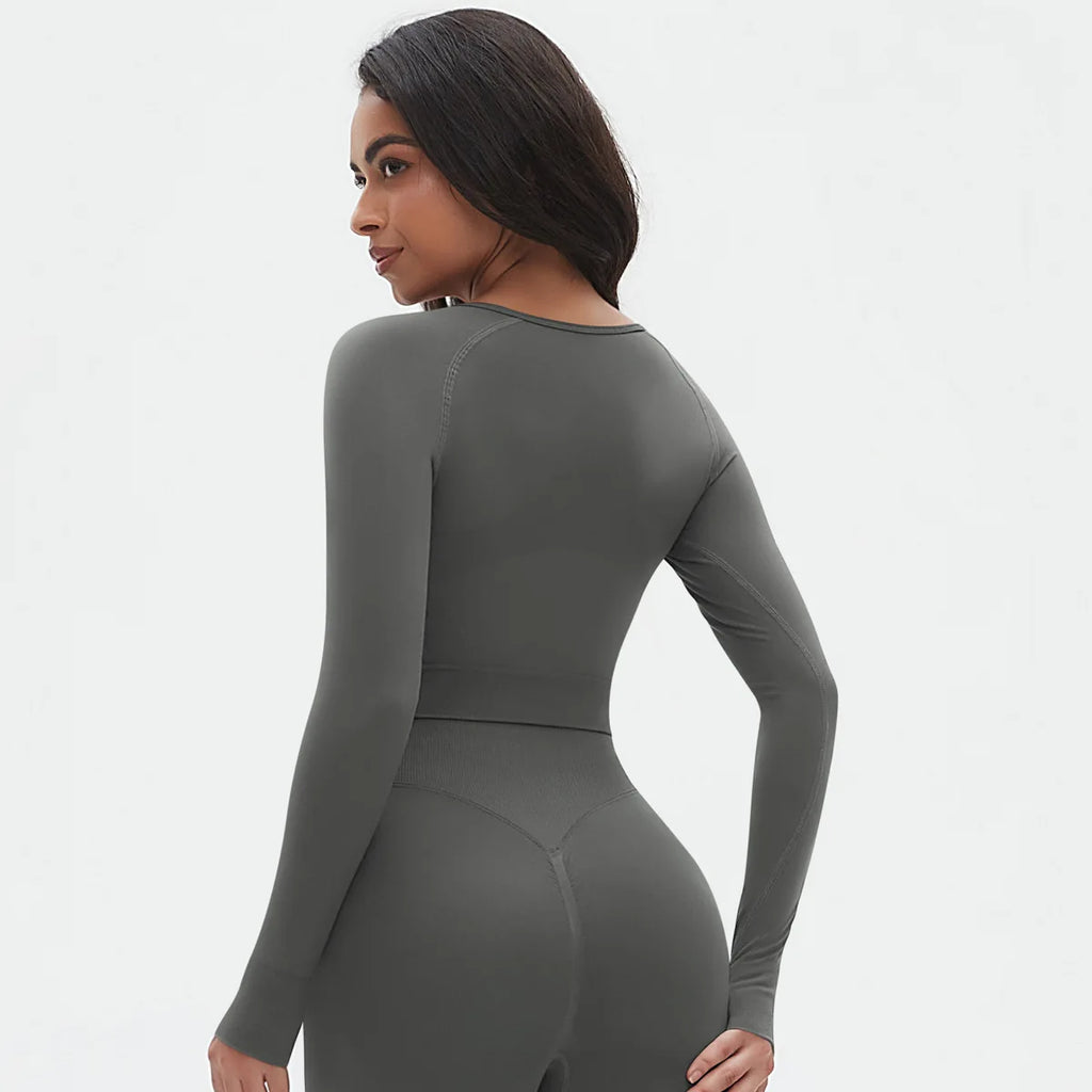 Seamless Long Sleeve Workout Tops for Women Ruched Compression Athletic Top Gym Fitness Yoga Shirt Running Tight Undershirt