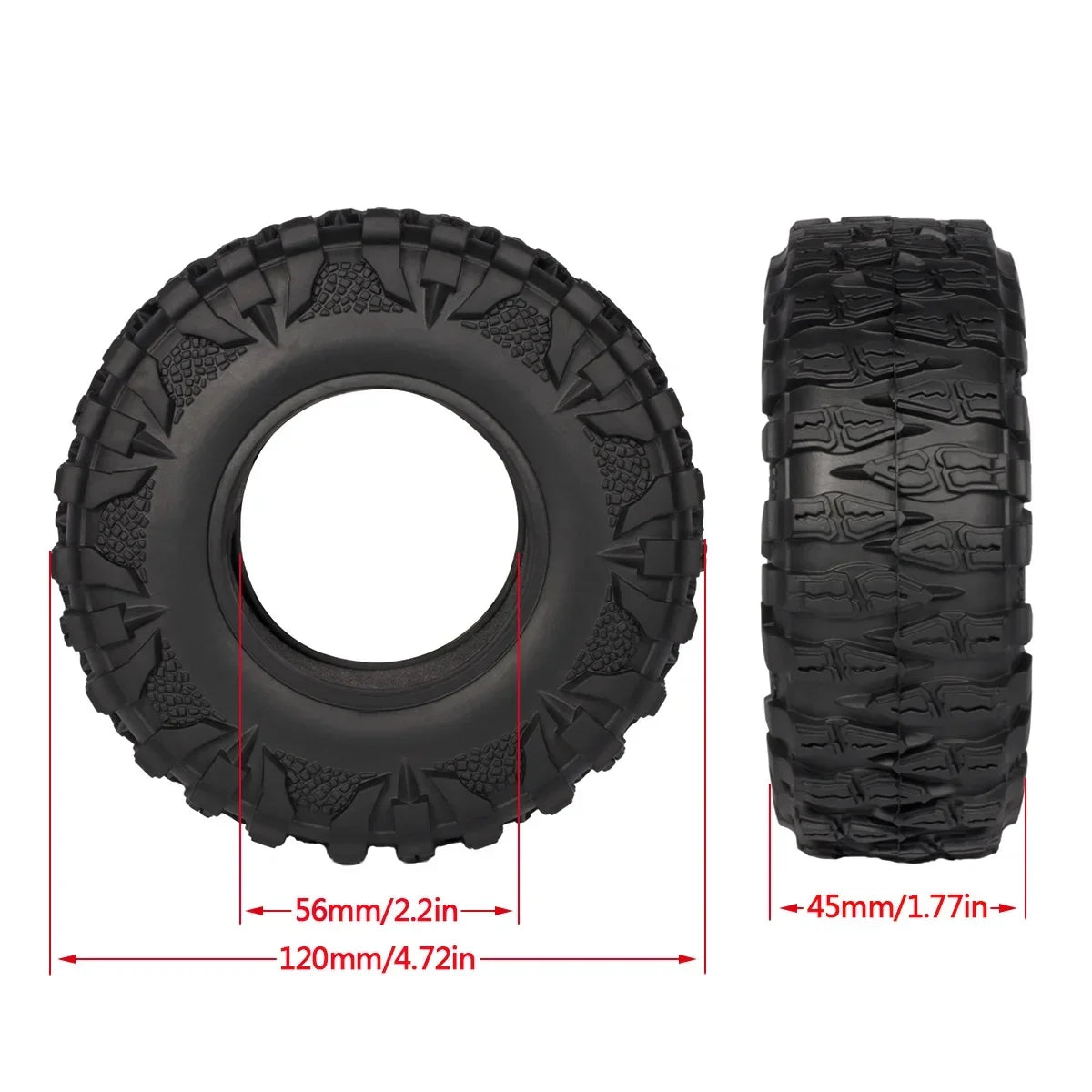 2.2'' Crawler Tires 120*45mm Rubber Tyre for 1/10 RC Trucks Car SCX10 II Capra Wraith TRX4 D90 CC02 RGT 86190 AXX4 YK4103 ZP1001