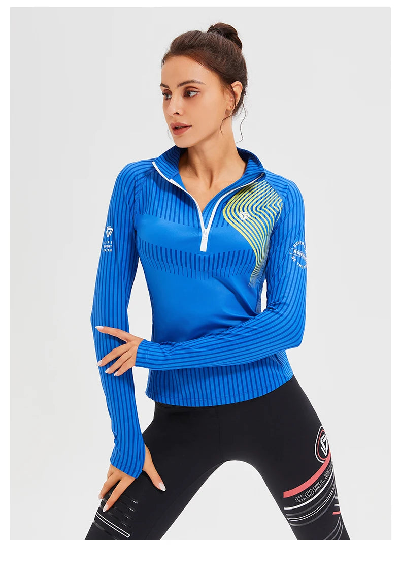 New Fitness Sports Long Sleeve Women's Top Gym Tight Yoga Shirt Quarter Zip Slim Fit Running T Shirt Quick Dry Workout Shirts