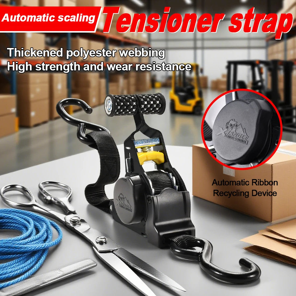 Automatic Ratchet Strap Retractable Tensioner Strap Luggage Cargo Tie-Down Rope Motorcycle Strap Fastening Polyester Strap