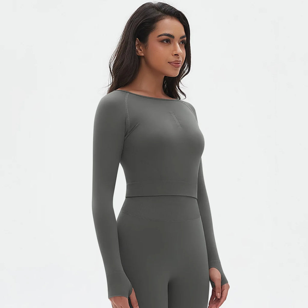 Seamless Long Sleeve Workout Tops for Women Ruched Compression Athletic Top Gym Fitness Yoga Shirt Running Tight Undershirt