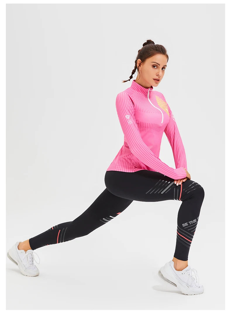 New Fitness Sports Long Sleeve Women's Top Gym Tight Yoga Shirt Quarter Zip Slim Fit Running T Shirt Quick Dry Workout Shirts