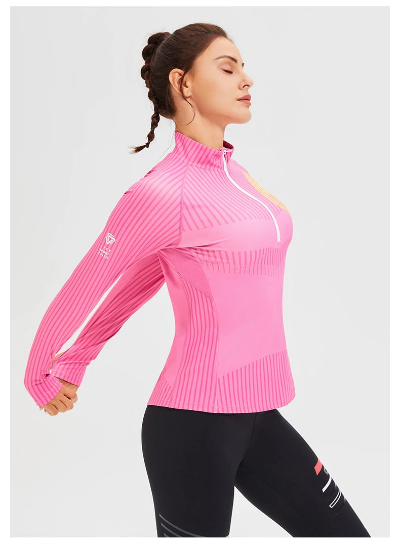 New Fitness Sports Long Sleeve Women's Top Gym Tight Yoga Shirt Quarter Zip Slim Fit Running T Shirt Quick Dry Workout Shirts