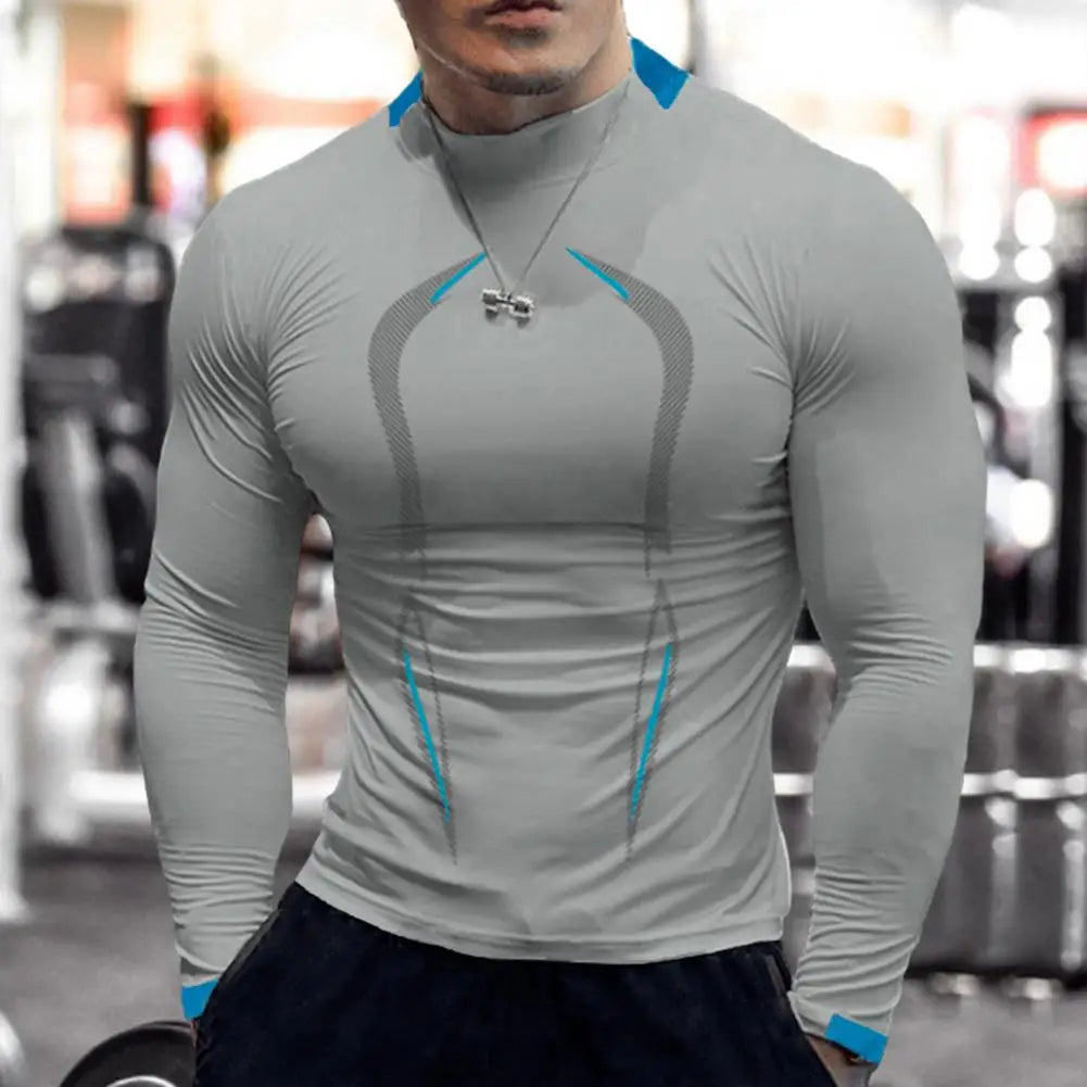 Men Workout Long Sleeve T-shirt Gym Shirt Round Neck Slim Fit T-shirt Sweat Absorption Workout Tees Quick Dry Sports T-shirts