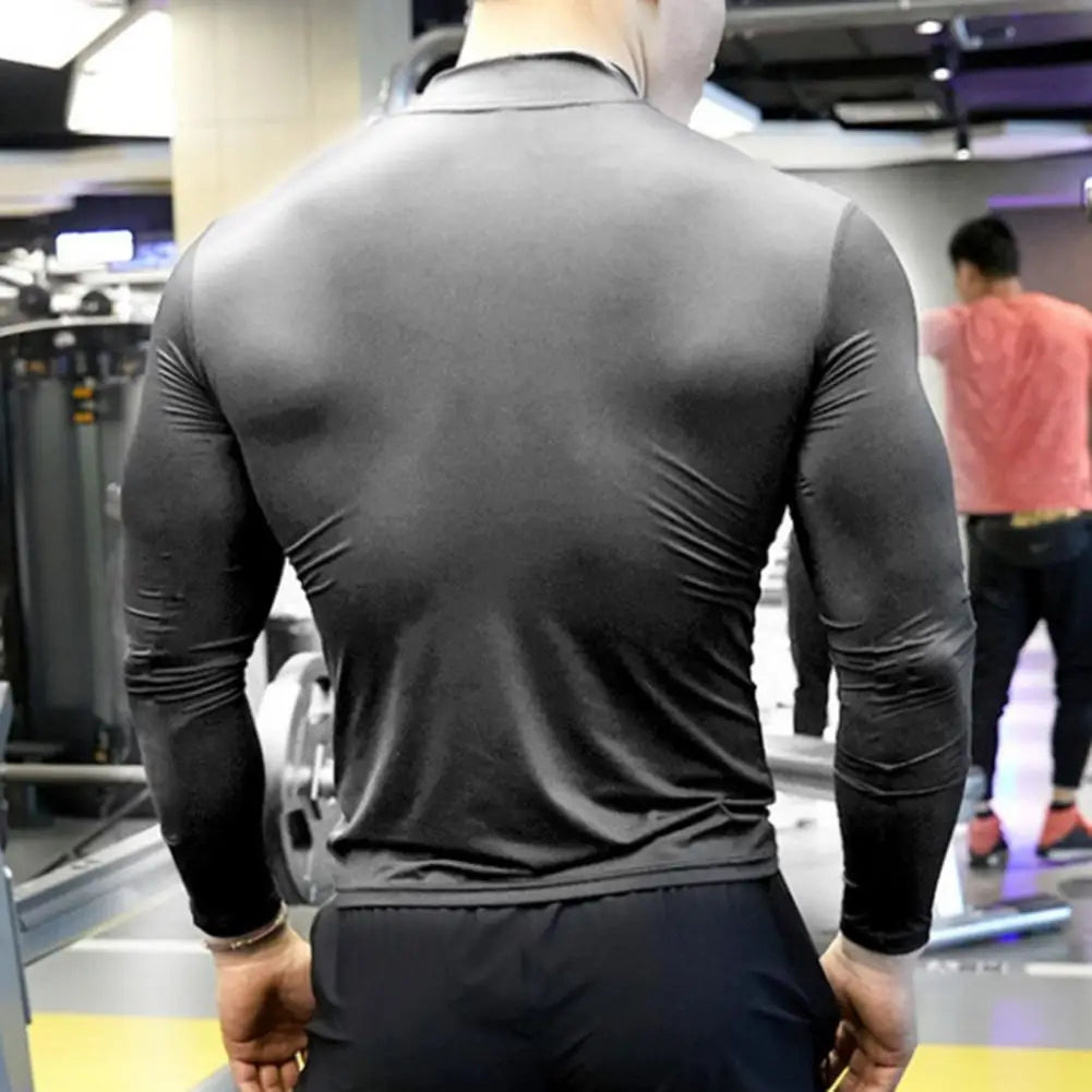 Men Workout Long Sleeve T-shirt Gym Shirt Round Neck Slim Fit T-shirt Sweat Absorption Workout Tees Quick Dry Sports T-shirts