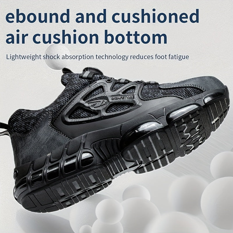 Men's Steel Toe & Puncture Proof Breathable Work Boots, Comfy Non Slip Lace Up Durable Safety Shoes For Men's Outdoor Activities