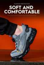 Men's Trendy Steel Toe & Puncture Proof Safety Shoes With Rotating Buckle, Comfy Non Slip Shock Absorbing Rubber Sole Work Shoes