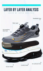 Men's Trendy Steel Toe & Puncture Proof Safety Shoes With Rotating Buckle, Comfy Non Slip Shock Absorbing Rubber Sole Work Shoes