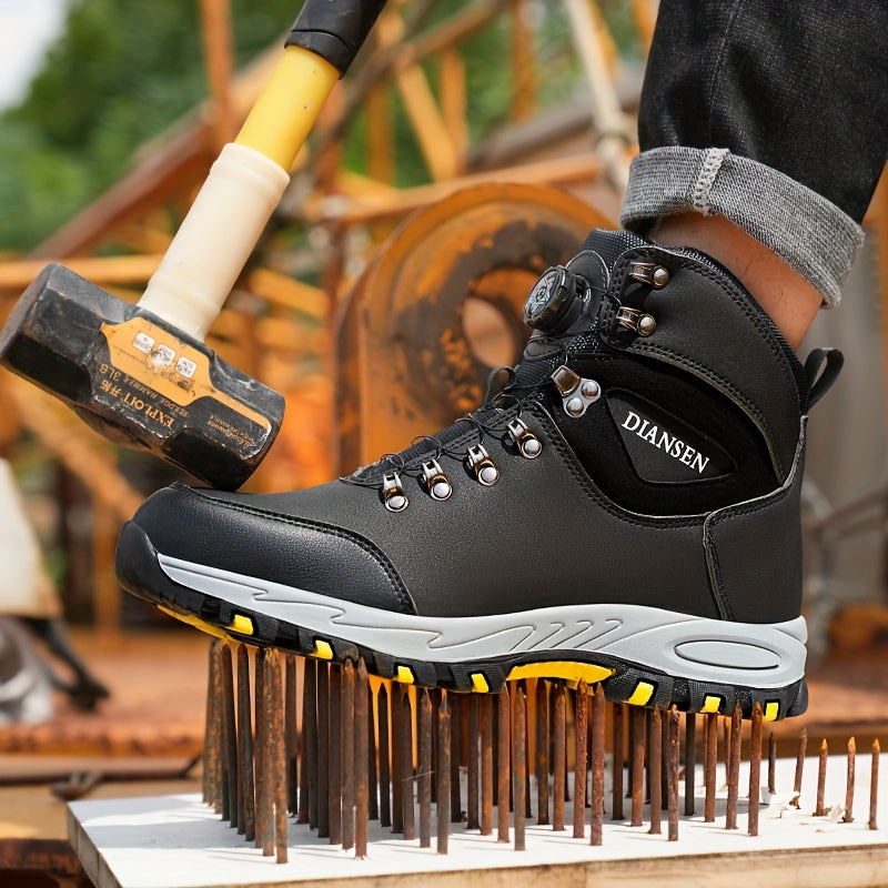 Men'S Steel Toe & Puncture Proof Breathable Work Boots - Non-Slip Lace-Up Safety Shoes with Durable Rubber Sole, Ergonomic Design & Cushioned Insole for Outdoor Hiking, Training, Casual Wear, Steel Toe Boots, Hiking Footwear,