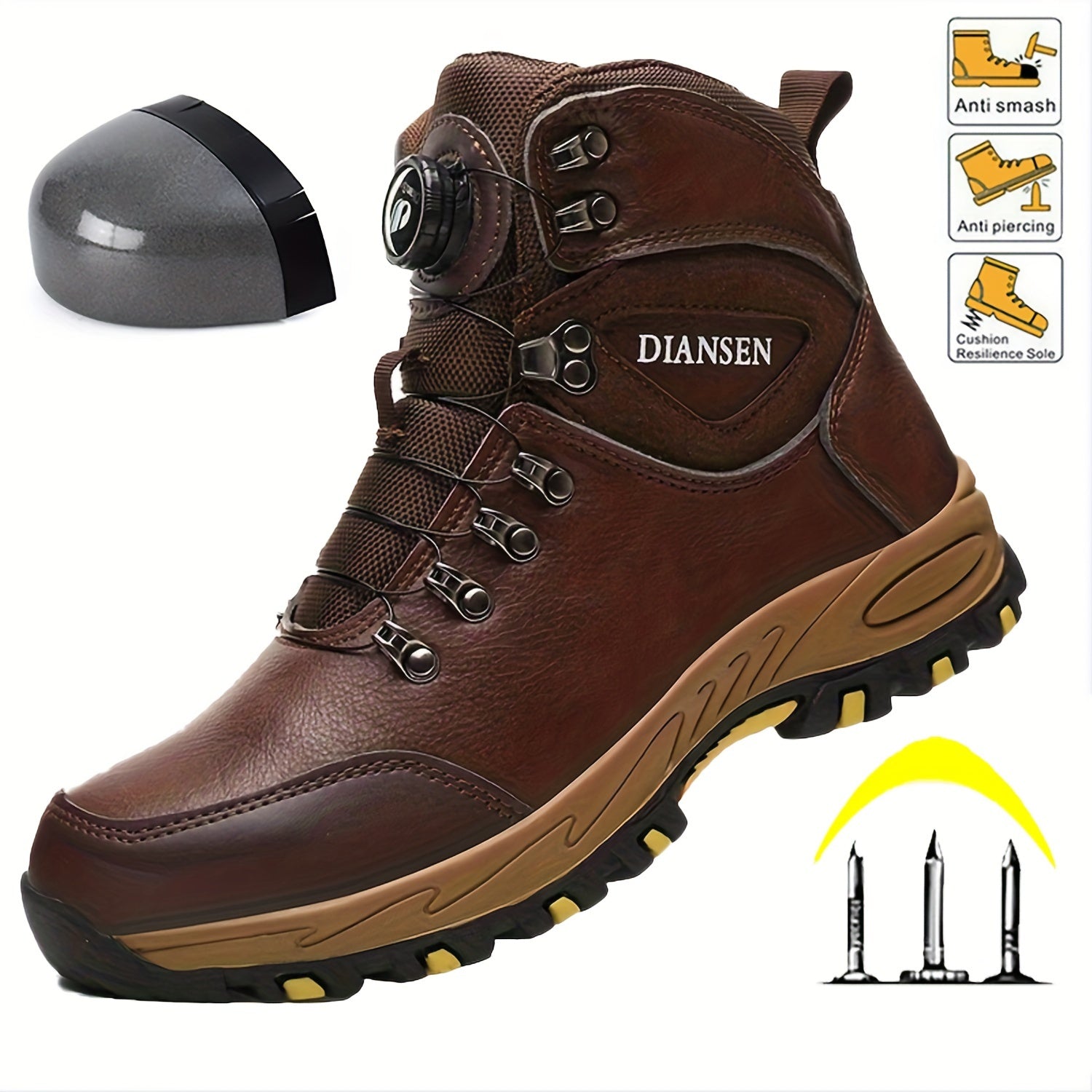 Men'S Steel Toe & Puncture Proof Breathable Work Boots - Non-Slip Lace-Up Safety Shoes with Durable Rubber Sole, Ergonomic Design & Cushioned Insole for Outdoor Hiking, Training, Casual Wear, Steel Toe Boots, Hiking Footwear,