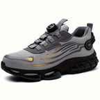 Men's Trendy Steel Toe & Puncture Proof Safety Shoes With Rotating Buckle, Comfy Non Slip Shock Absorbing Rubber Sole Work Shoes