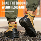 Men's High-Top Steel Toe Work Boots - Durable All-Season Hiking Safety Shoes with Anti-Puncture Midsole, Geometric Pattern, Lace-Up Closure, Synthetic Upper & Rubber Sole for Outdoor Adventures, Outdoor Hiking Boots | Stylish