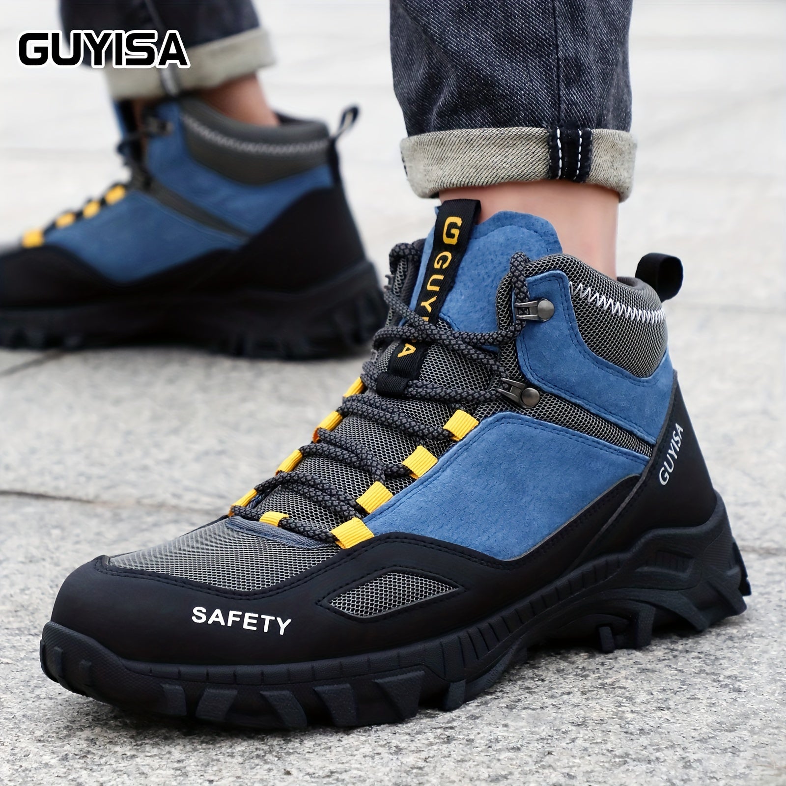 GUYISA Steel Head Men'S Steel Ladle Head Anti Smash, Anti stab, Wear resistant, Comfortable Soft Bottom Four Seasons Professional Safety Shoes