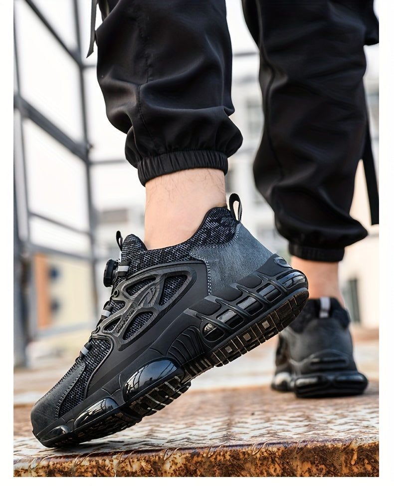 Men's Steel Toe & Puncture Proof Breathable Work Boots, Comfy Non Slip Lace Up Durable Safety Shoes For Men's Outdoor Activities