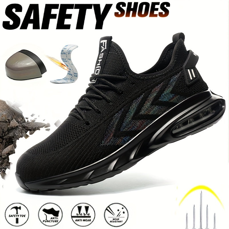 PLUS SIZE Men's Steel Toe Work Shoes & Puncture Proof Safety Shoes, Woven Breathable Comfy Non Slip Durable Lace Up Shoes, Perfect For Constructional Safety Workout Activities