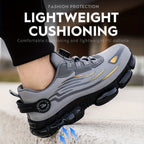 Men's Trendy Steel Toe & Puncture Proof Safety Shoes With Rotating Buckle, Comfy Non Slip Shock Absorbing Rubber Sole Work Shoes