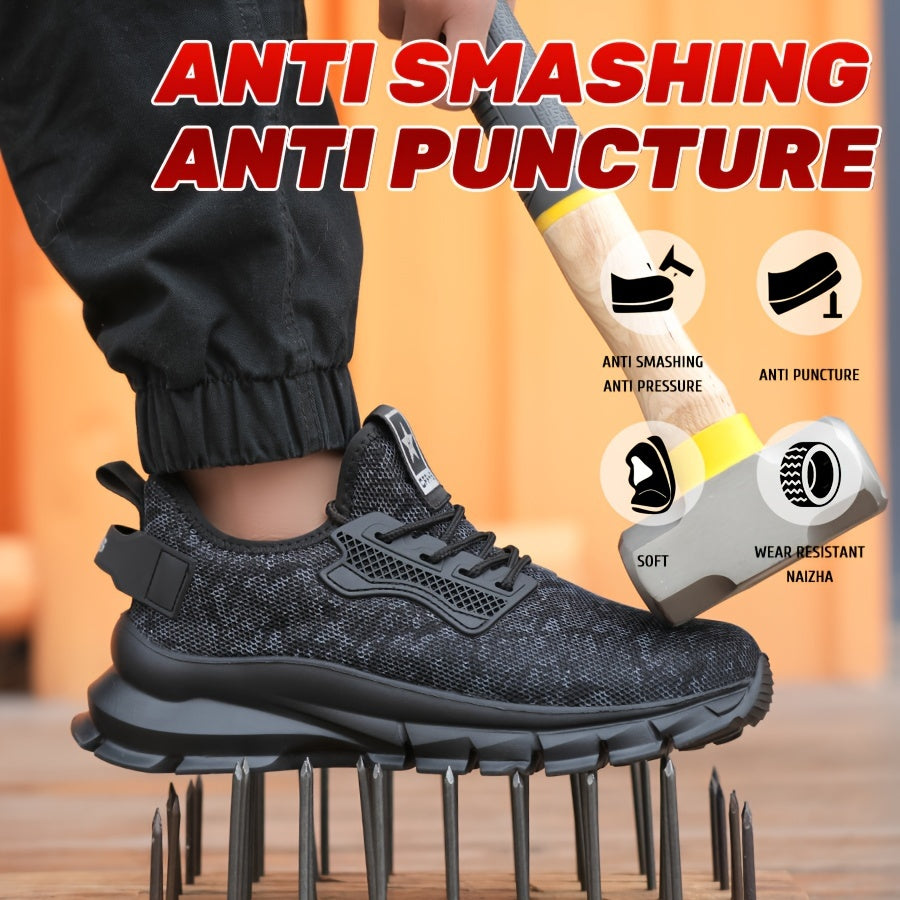 Plus Size Men's Solid Color Woven Breathable Steel Toe & Puncture Proof Safety Shoes, Comfy Non Slip EVA Sole - Industrial & Constructional Shoes - For Men - Durable & Protective - Ideal Gift for Workers & Tradespeople