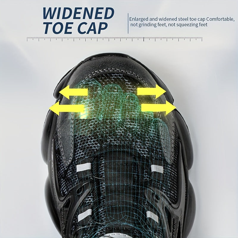 Men's Steel Toe & Puncture Proof Breathable Work Boots, Comfy Non Slip Lace Up Durable Safety Shoes For Men's Outdoor Activities
