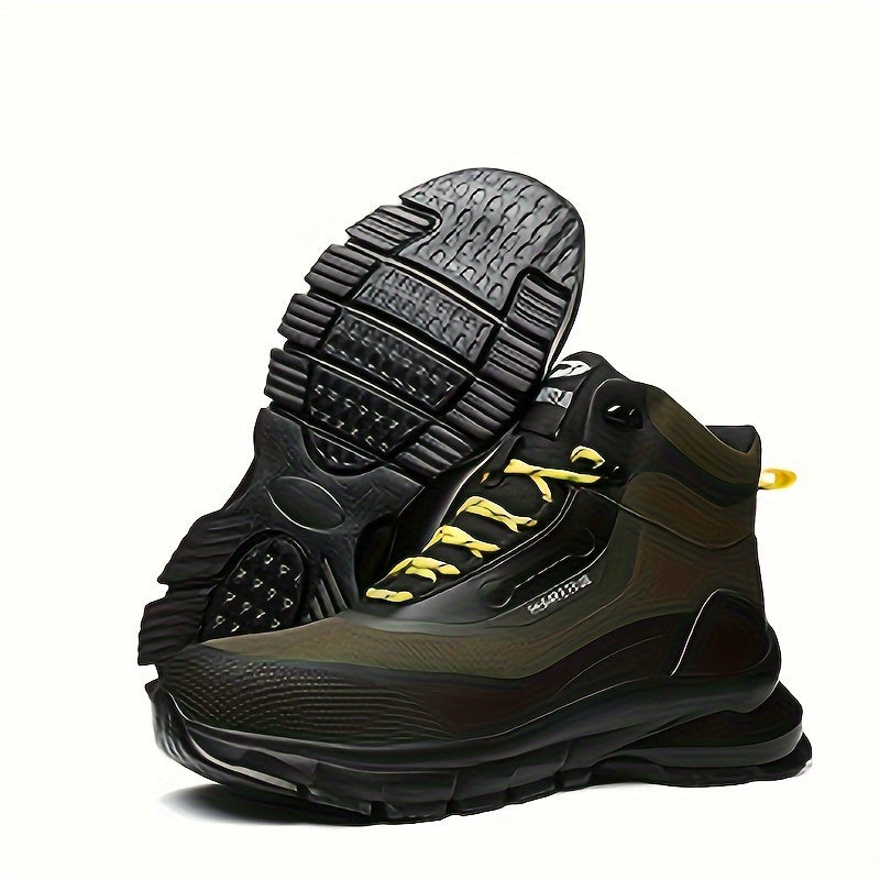 Men's High-Top Steel Toe Work Boots - Durable All-Season Hiking Safety Shoes with Anti-Puncture Midsole, Geometric Pattern, Lace-Up Closure, Synthetic Upper & Rubber Sole for Outdoor Adventures, Outdoor Hiking Boots | Stylish