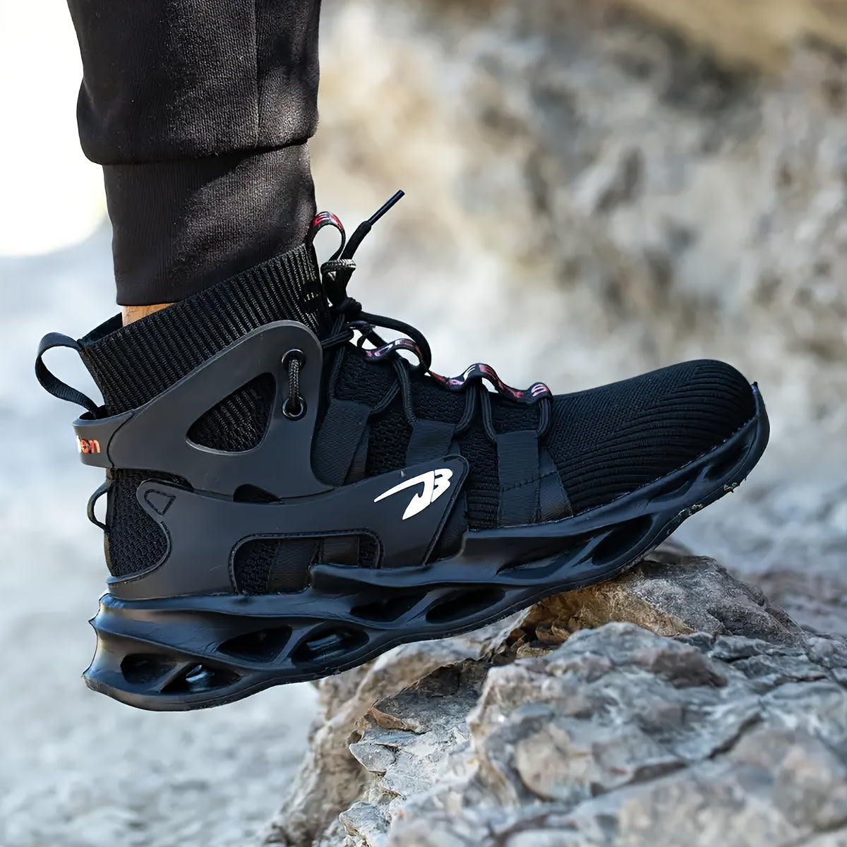 Men's Steel Toe Work Boots Safety Shoes Breathable Woven Knit Industrial Construction Sneakers