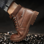 Men's Solid Colour Steel Toe & Rubber Sole Puncture Proof Safety Shoes, Comfy Non Slip Durable Lace Up Work Boots For Men's Outdoor Activities