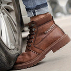 Men's Solid Colour Steel Toe & Rubber Sole Puncture Proof Safety Shoes, Comfy Non Slip Durable Lace Up Work Boots For Men's Outdoor Activities